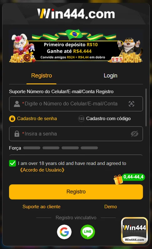 Pessoa acessando win444.com em um dispositivo móvel